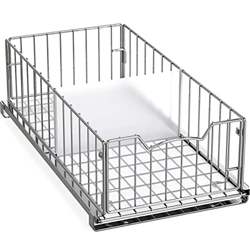 Simple Houseware Pull-Out Cabinet Sliding Basket Organizer, 17.2" D x 9.7" W x 5" H – Chrome Finished, Ideal for Kitchen and Bathroom Cabinet Storage, Under Sink or Pantry Organization - color: Chrome