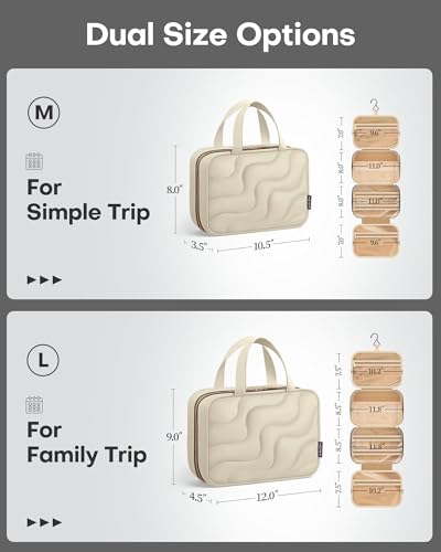 HOTOR Hanging Toiletry Bag - Spacious Travel Toiletry Bag for Women & Men, Multi-Pocket Makeup Organizer, Travel & Cruise Essentials for Business Trip, Gym, Beige, 12.6" x 9.9" x 4.3"