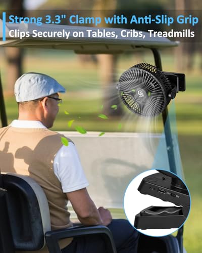 Clip On Fan 8 Inch, 12000mah Rechargeable Battery Powered Portable Fans With Remote Control, Lights, 5 Speeds, Timer, Strong Clamp USB Clip Fan for Bed, Stroller, Desk, Golf Cart, Tent, Treadmill - size: 8 Inch
