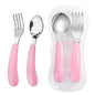 VANRA 2 Pieces Toddler Fork and Spoon Set with Travel Case 18/8 Stainless Steel Toddler Utensils Kids Silverware Children Flatware Child Cutlery Set for School Lunch Box (Pink) - color: Pink