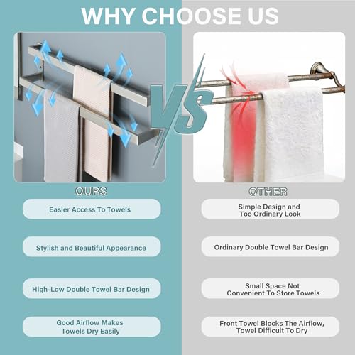 Alise Double Towel Bar, 24" Towel Racks for Bathroom Wall Mounted SUS304 Stainless Steel, Heavy Duty Bathroom Towel Holder, Quick Drying Towel Hanger, Brushed Nickel - color: Brushed Nickel, size: 24-inch