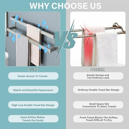 Alise Double Towel Bar, 24" Towel Racks for Bathroom Wall Mounted SUS304 Stainless Steel, Heavy Duty Bathroom Towel Holder, Quick Drying Towel Hanger, Brushed Nickel - color: Brushed Nickel, size: 24-inch