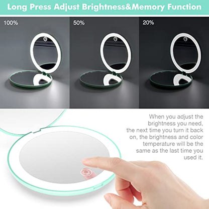 wobsion 10X Magnifying Tabletop Mirror, 4 Inch Round, Glass, ABS - color: 4inch Rechargeable Cyan