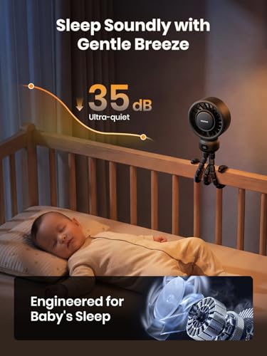 Warmco Portable Stroller Fan, 4000mAh Rechargeable Clip On Fan with Flexible Tripod (Up to 15H), 4 Speeds, LED Display, Detachable Grille, Quiet Operation, for Car Seat, Crib & Treadmill - color: Black