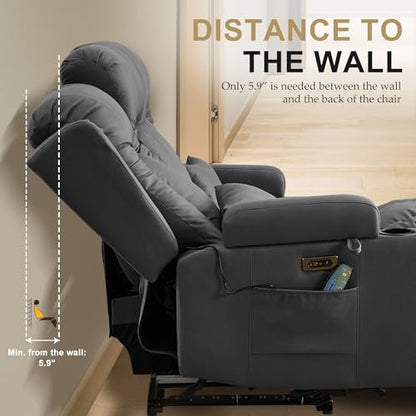 URRED Power Loveseat Recliner Sofa with Massage and Heat, Wall Hugger Reclining Loveseat with Console, RV Couch Home Theater Seating with LED Lights for Living Room (Gray, 76.8" - 3 Seats) - color: Grey, size: 76.8" - 3 Seats
