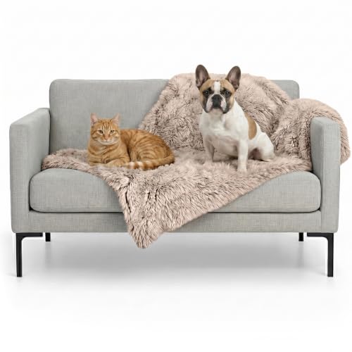 Furhaven Waterproof Throw Blanket for Dogs & Indoor Cats, Washable - Shaggy Plush Calming Long Faux Fur & Velvet Dog Blanket - Taupe, Medium - color: Taupe, size: Medium