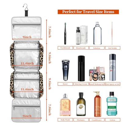 Bosidu Hanging Travel Toiletry Bag,Large Capacity Cosmetic Travel Toiletry Organizer for Women with 4 Compartments & 1 Sturdy Hook,Perfect for Travel/Daily Use/Christmas - color: Z-Leopard Print