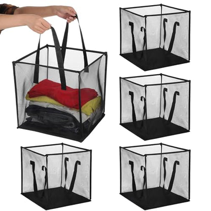 4 Pcs Pop Up Laundry Baskets - Mesh Collapsibles Laundry Hampers Storage with Handle - Foldable for Washing Storage, Great for The Kids Room, College Dorm, Travel Organizer (Black)