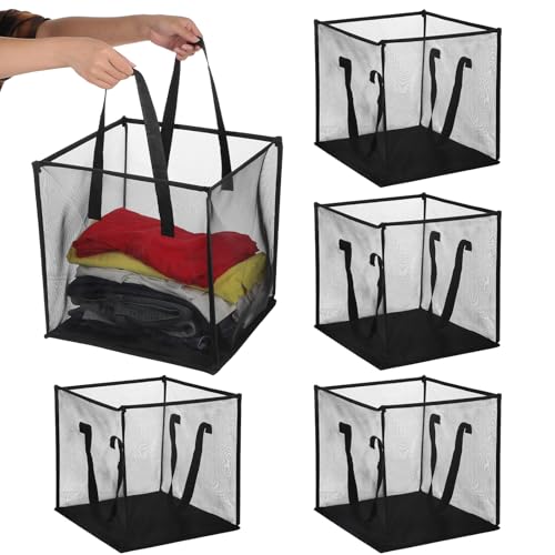 4 Pcs Pop Up Laundry Baskets - Mesh Collapsibles Laundry Hampers Storage with Handle - Foldable for Washing Storage, Great for The Kids Room, College Dorm, Travel Organizer (Black)