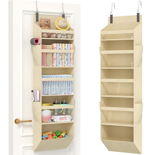 Lifewit 1 Pack Over the Door Organizer, Clear Window Hanging Storage with 4 Side Pockets, Anti Tilt 40 lbs Load Behind Door for Pantry, Nursery, Bathroom, Bedroom, Dorm, 5 Section, Beige - color: Beige, size: 5 section