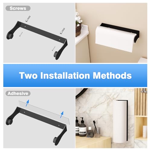 Paper Towel Holder Under Cabinet, Adhesive or Screw Mount, Fits Standard & Mega Rolls, Wall Mount Rack for Kitchen, Bathroom, RV, Black - color: Black
