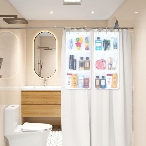 Lifewit Cruise Essentials Shower Caddy Must-Have, 7 Pockets Hanging Bathroom Organizer with Quick-Dry Mesh, Portable Shower Bag to Storage Soap, Shampoo, for RVing, Travel, Camping, White, 1 Pack - size: 14" x 30"