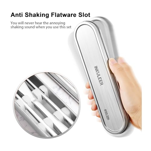 INKULEER Travel Cutlery Set - 18/8 Stainless Steel Reusable Utensils with Metal Case, Portable Silverware for Camping, Office, Travel & Outdoor Dining - color: Silver