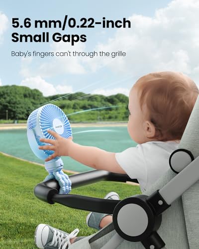 Gaiatop Mini Portable Stroller Fan, Battery Operated Small Clip on, Detachable 3 Speed Rechargeable, 360° Rotate Flexible Tripod Better Cooling for Car Seat Crib Treadmill Travel Blue - color: blue