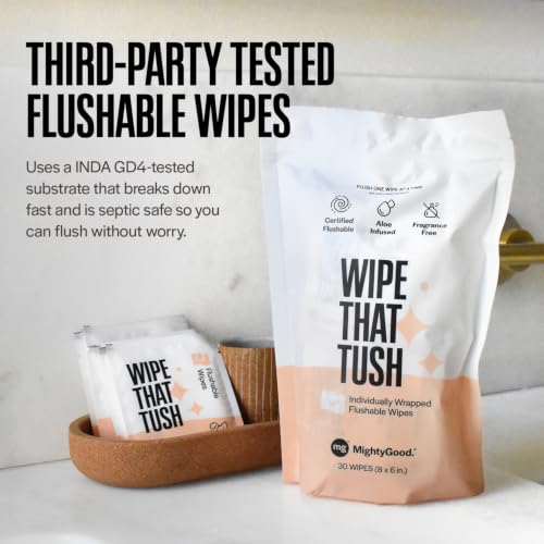 Wipe That Tush On-The-Go Flushable Wipes - 1 Packs of 30 Individually Wrapped Travel Wipes - Fragrance Free & Hypoallergenic - Extra Large & Soft - Aloe & Vitamin E - Septic-Safe - Travel Essentials - size: 30 Count (Pack of 1)