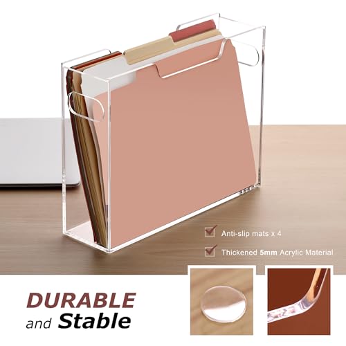 DINGHUO Acrylic File Organizer Box Letter Size Hanging File Organizer, Clear Portable File Folder Box with Handle, Filing Crate Bin Holder for Desk, Office, Home, School - 1 Pack - size: S Letter