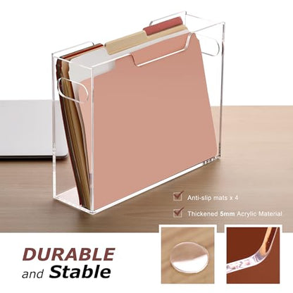 DINGHUO Acrylic File Organizer Box Letter Size Hanging File Organizer, Clear Portable File Folder Box with Handle, Filing Crate Bin Holder for Desk, Office, Home, School - 1 Pack - size: S Letter
