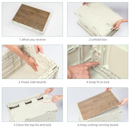 Collapsible Storage Bins with Lockable Doors & Removable Cutting Board, 60L Foldable Stackable Heavy-Duty Box for Camping, Picnic, Closet, Garage, and Moving Organization - size: 60L