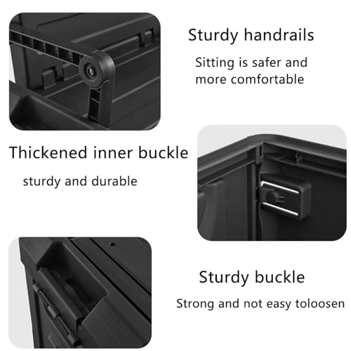 Versatile Foldable Seatable Camping Box Car Organizer Heavy Duty Storage Bins With Lids Box Trunk,Durable Plastic,60L Can Store Clothes, Camping Equipment in Large Capacit (black)