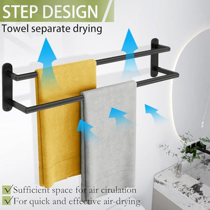Towel Racks for Bathroom, Double Towel Bar 24Inch, Stainless Steel Bathroom Towel Holder, Double Towel Rod Wall Mounted Towel Hanger, Bathroom Towel Rack(Matte Black) - size: 24 Inch