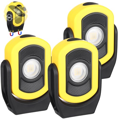 Retisee 3 Pack 780 Lumens Magnetic Work Light USB Rechargeable LED Flashlight Portable Mechanic Light for Car Repair Emergency Lighting Mechanics Workshop Inspection(Yellow-3pk) - color: Yellow-3pk, size: 780 Lumens