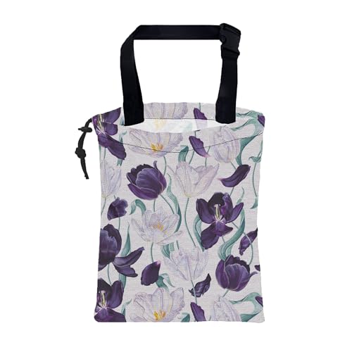 Car Trash Bag Purple Tulips and Leaves Hanging Drawstring Car Organizer and Storage Bag with Adjustable Buckle Canvas Garbage Bin for Back Seat or Hanging Headrest Car Decor Road Trip Essentials - color: Purple Tulips and Leaves