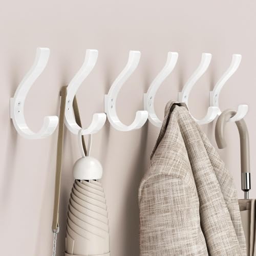 Wall Hooks for Hanging Coat/Backpack - 5.4'' Large 40LBS Heavy Duty Hanger Wall Mount Screw in, for Towel, Closet, Robe, Bag, Outdoor, White 6 Pack - size: 6 Pack