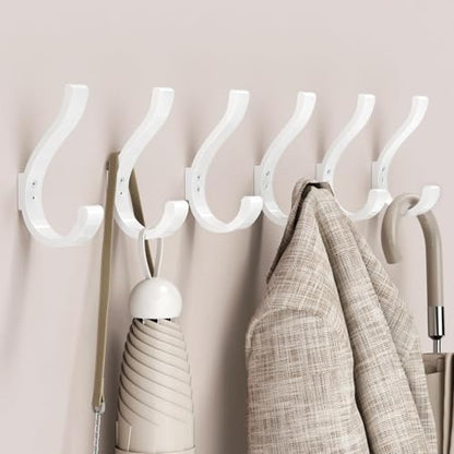 Wall Hooks for Hanging Coat/Backpack - 5.4'' Large 40LBS Heavy Duty Hanger Wall Mount Screw in, for Towel, Closet, Robe, Bag, Outdoor, White 6 Pack - size: 6 Pack
