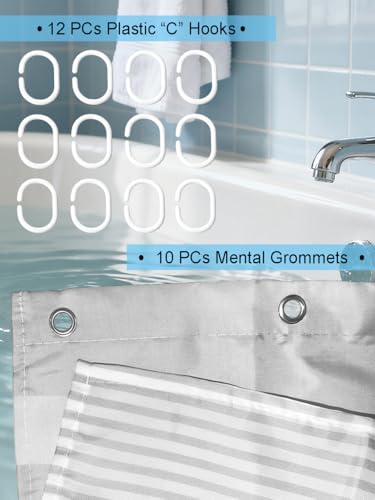 Polyester RV Shower Curtain, Fluorine-Free Waterproof, Taupe Horizontal Stripes, 10 Metal Grommets, 12 Hooks Included, 54x69 Inch for Camper Small Bathroom
