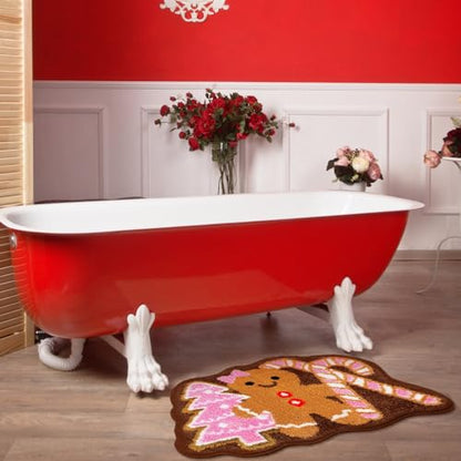 Drydiet Christmas Gingerbread Man Bathroom Rug Cute Xmas Candy Cane Christmas Tree Door Mat Bath Mat Shower Bathroom Decoration Rug Non Slip Washable - style: Gingerbread Man
