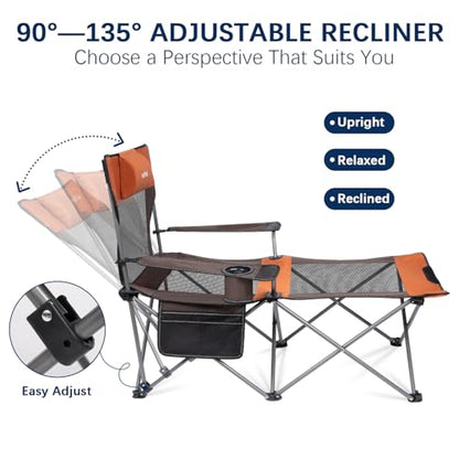 apollo walker Reclining Beach Chair, Adjustable 90-135° Backrest Camping Lounge Chairs for Adults, Folding Chair with Foot Rest & Detachable Pillow - Standard 6-Leg, Orange - color: Orange, style: 6-Leg
