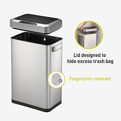EKO EK9262MT-45L Horizon 45 Liter/11.9 Gallon Rectangular Motion Sensor Trash Can, Brushed Stainless Steel Finish - size: 45 Liter