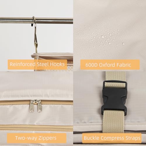 Portable Hanging Travel Shelves, Carry on Closet Suitcase Storage for Luggage, Hanging Packing Cubes Compression for Travel Essentials (L, Beige)