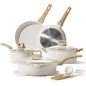 CAROTE 14 Pcs Pots and Pans Set Nonstick,Cookware Set Kitchen Cooking Set with Utensil and Pan Protectors - color: Cream White, size: 14 Piece