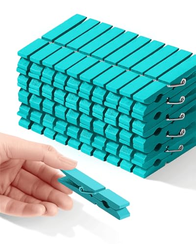 Colored Clothespins, Colorful Clothes Pins Wooden Clips Rainbow Colors 50 Pack Decorative Crafts Pegs Photos Pictures Decoration Clip Clothing Hanging Closepins, 2.9 Inch (Marine Aqua-Blue) - color: Marine Aqua-blue