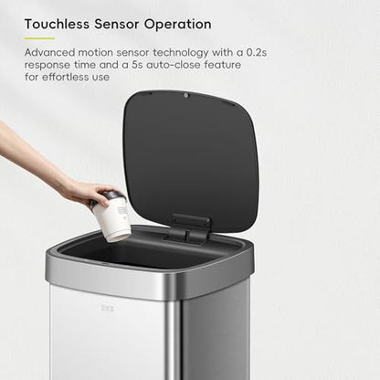 EKO EcoSmart Tall and Large Kitchen Trash Can, 80L/21.1G High Capacity, Touchless Soft Square Motion Sensor Garbage Can, Brushed Stainless Steel - size: Ecosmart 80L - Stainless Steel