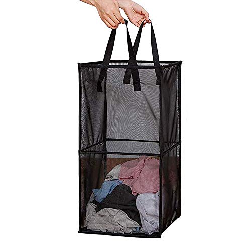 Pop Up Laundry Baskets - Mesh Collapsible Laundry Hampers Storage with Handle - Foldable for Washing Storage, Great for The Kids Room, College Dorm, Travel Organizer (Black/Double Layer) - color: Black/Double Layer