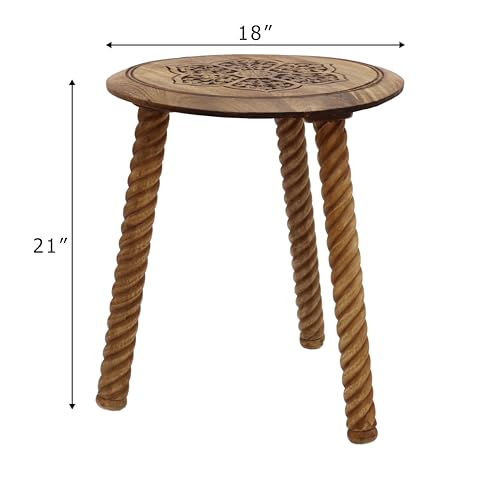 COTTON CRAFT Solid Wood End Table - Hand Carved Accent Table - Global Boho Side Table - Easy to Assemble Round Table - Small Spaces Entryway Living Room Bedside Farmhouse - 18 Inches Round - Natural - color: Natural, size: 18x18x18