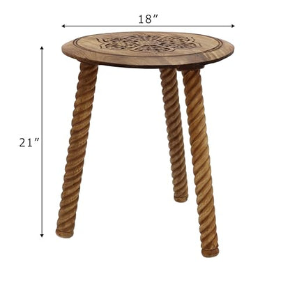 COTTON CRAFT Solid Wood End Table - Hand Carved Accent Table - Global Boho Side Table - Easy to Assemble Round Table - Small Spaces Entryway Living Room Bedside Farmhouse - 18 Inches Round - Natural - color: Natural, size: 18x18x18