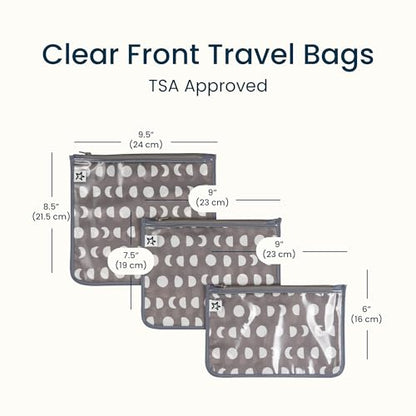 Tiny Twinkle Diaper Bag Organizing Pouches|3 Pack Mess-Proof Clear Front Travel Organizer Bags&TSA Approved Toiletry Bag Set for Baby and Mom Essentials - color: Luna