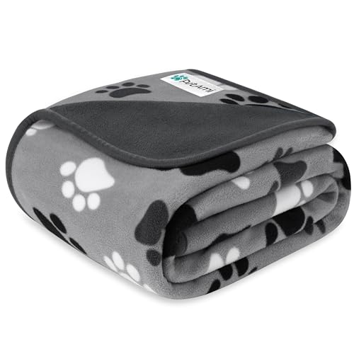 PetAmi Waterproof Dog Blanket for Small Medium Dogs Cats, Pee Proof Reversible Cat Blanket for Kitten Puppy, Soft Fleece Washable Pet Throw for Couch Car Crate Liner, 29x40 Paw Print Gray - color: Paw Print Gray, size: Medium (29x40)