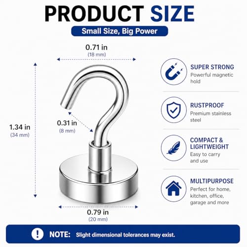 Magnetic Hooks for Cruise Cabins, Strong Neodymium Magnets | Strong Magnetic Hold | No Drill Installation | Cruise Cabin Essential | Includes Adhesive Metal Plates - size: 8 Pack with Metal Plates