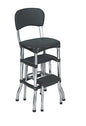 COSCO Retro Plastic & Vinyl Upholstered Stylair Retro Counter Height Chair with Step Stool, Comfortable Cushioned Seat and Back, in Black & Chrome Finish - color: Black