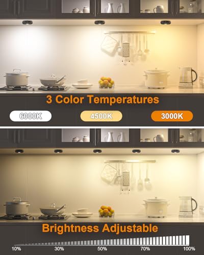 WILLED Puck Lights with Remote Control,3 Colors Under Cabinet Lighting Wireless,Rechargeable Battery LED Tap Light,Timer Function Stick On Lights for Kitchen,Cabinet,Counter,Closet, Shelf,3 Pack - color: 3000K/4500K/6000K