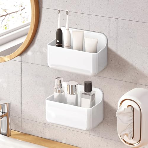 2pc Clear Wall Mount Organizer, Adhesive Cabinet Door Organizer,Self Adhesive Organizer for Wall,Shower Caddy No Drilling Hang Walls for Bathroom, Kitchen, Living Room - color: White