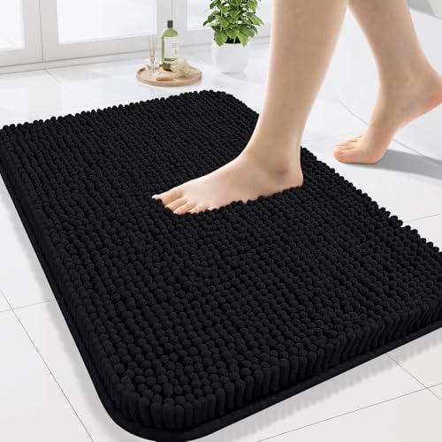 Arotive Bathroom Rugs 24x16, Extra Soft Absorbent Shaggy Chenille Bath Rugs, Machine Washable Rubber Backing Non-Slip Bath Mats for Bathroom Floor Tub and Shower, Home Decor Accessories, Black - color: Black, size: 24" X 16"