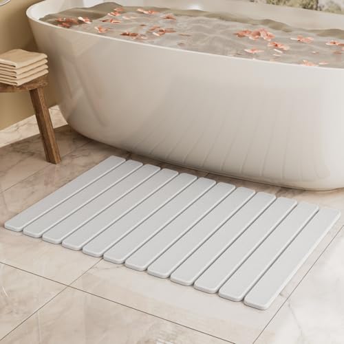 Large Stone Bath Mat 31.5 x 19.7in, Quick Dry Diatomaceous Earth Mats for Bathroom, Super Absorbent Foldable Bath Stone Mat, Non Slip, Dish Drying Mat for Kitchen Counter - color: White, size: 31.5" x 19.7" (Rectangular)