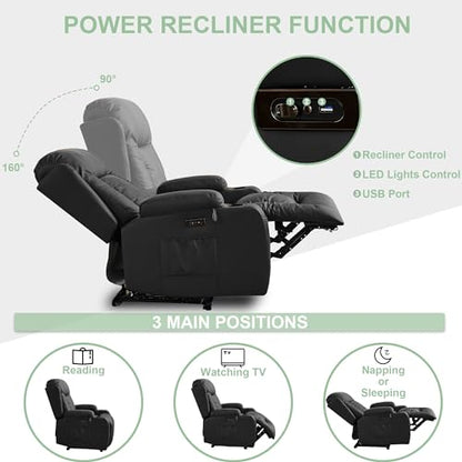 TUNYI Power Recliner Sofa with Massage & Heat Home Theater Seating with Console RV Recliner Sofa with USB/Storage/Side Pocket/LED Light (Black, 1PC) - color: Black, size: 1 Seat