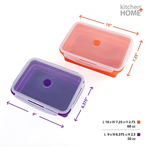Kitchen Home Thin Bins Collapsible Containers – Set of 2 Extra Large Rectangle Silicone Food Storage Containers – BPA Free, Microwave, Dishwasher and Freezer Safe - size: Rectangle - Extra Large - Set of 2