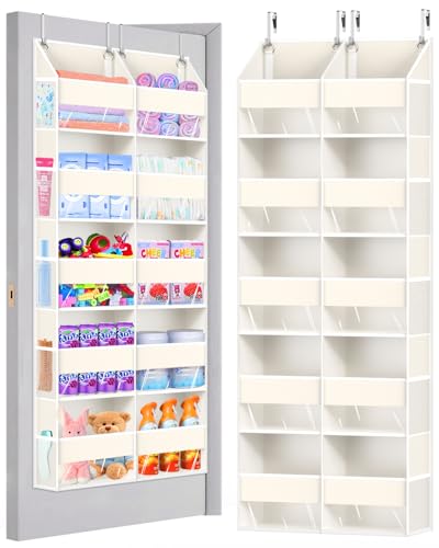 UVIAHOMI Heavy Duty Over The Door Organizer 5 Tiers, Extra Large Behind Door Storage of 10 Big Front & 10 Mesh Pockets, 80lb Weight Capacity, Hanging Doors Storage for Closet Bedroom Nursery, Beige - color: Beige